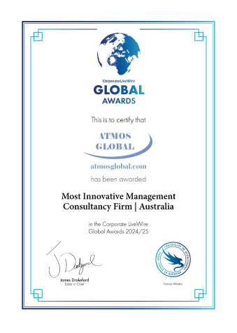 ATMOS Global Pty Ltd Most Innovative Management Consulting Firm Certificate